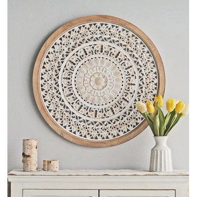 Round Hand Carved Wooden Mandala Wall Art for Home Decor