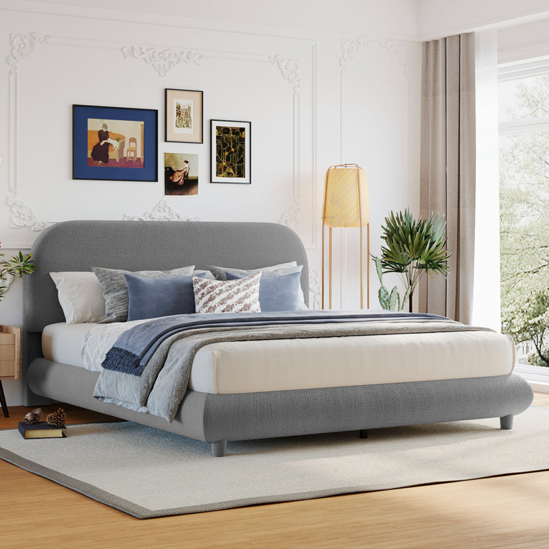Lit plateforme tapissier Teddy, Gris, Grand lit
