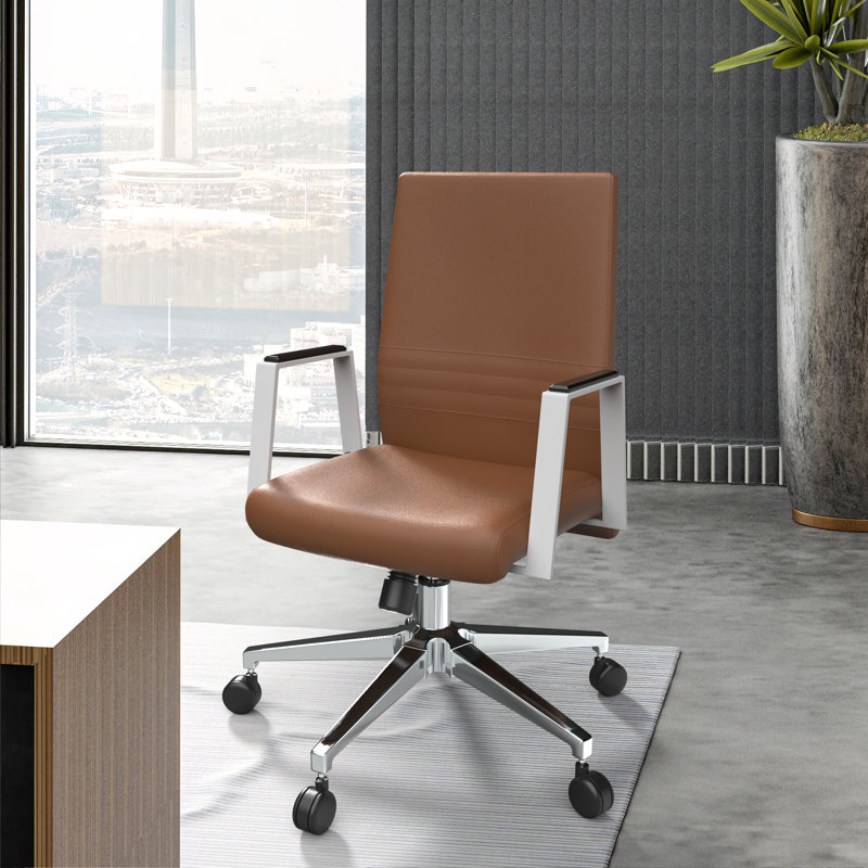 Fauteuil de bureau rembourré en cuir Waide, Marron foncé