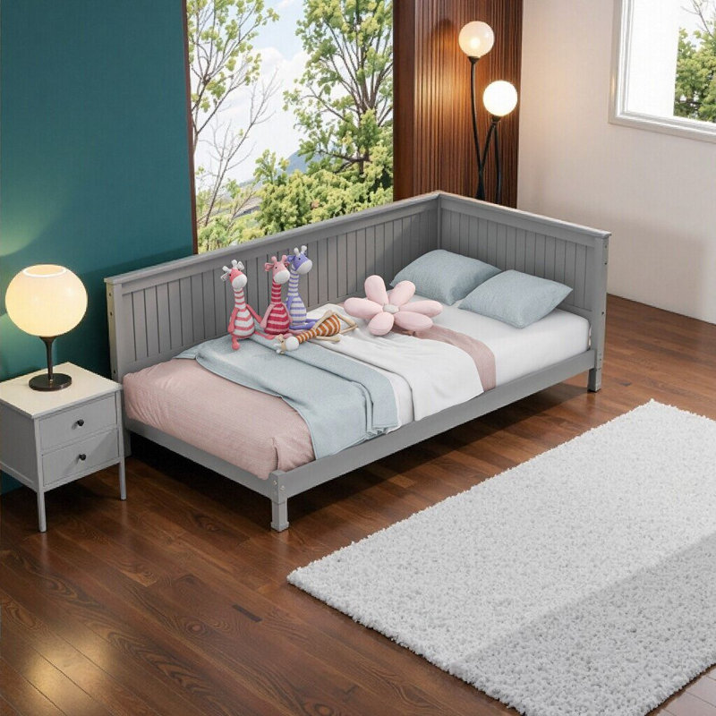 Élégant lit de jour / canapé-lit simple en bois gris - Design Mid-Century moderne et polyvalent pour la chambre à coucher ou l'espace de vie