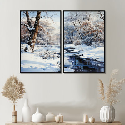 Paysage de neige en hiver - art mural traditionnel