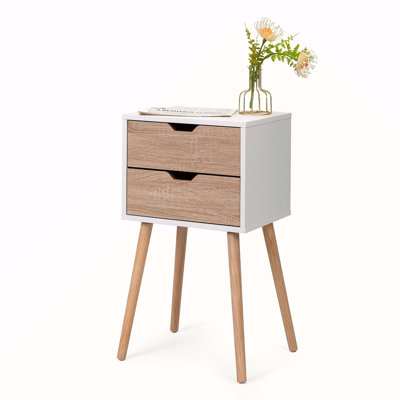 Table de chevet avec 2 tiroirs, tables de chevet avec pieds et rangement en bois massif, table de bout, table d'appoint, meubles de chevet pour chambre à coucher, salon