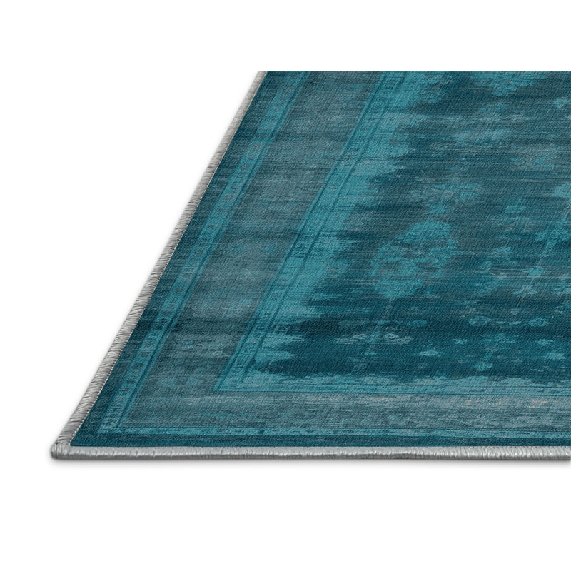 Machine Washable Overdyed Blue Area Rug, Rectangle 6' x 9'