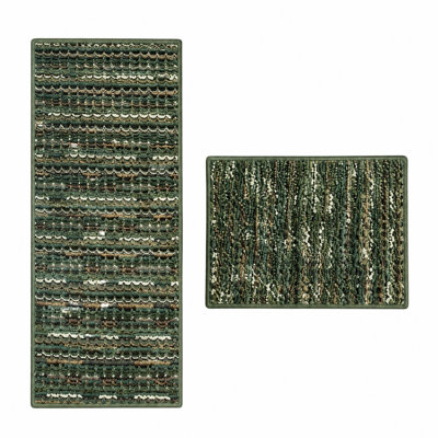 2‑Piece Kitchen Rug Set, Vintage Farmhouse Non‑Slip Floor Mats with Rubber Backing, Stain‑Resistant Washable Runner Rugs for Kitchen, Hallway, Entryway and Laundry Room