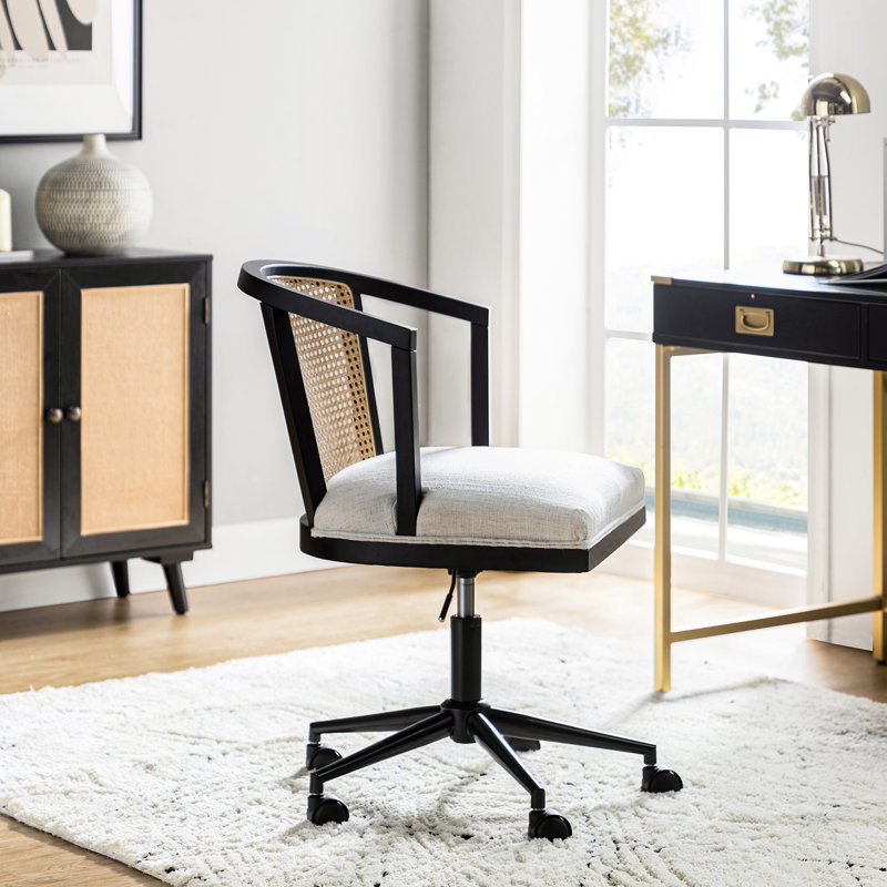 Deitra Five-Caster Rattan Height Adjustable Task Office Chair, Black
