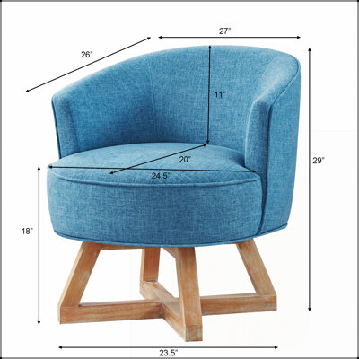 Fauteuil pivotant classique en lin avec rotation à 360° et base en bois massif, idéal pour le salon, la chambre ou le bureau.