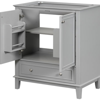 30" Bathroom Cabinet Base, Grey Color, Solid Wood & , Multi-Functional With Adjustable Shelf, Door And Drawer, Assembly Needed Modern Style Multi-Functional,