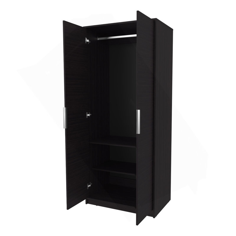 Garde-robe Berlin, deux portes, tringle, deux tablettes, étagère à chaussures, chambre à coucher, wengé