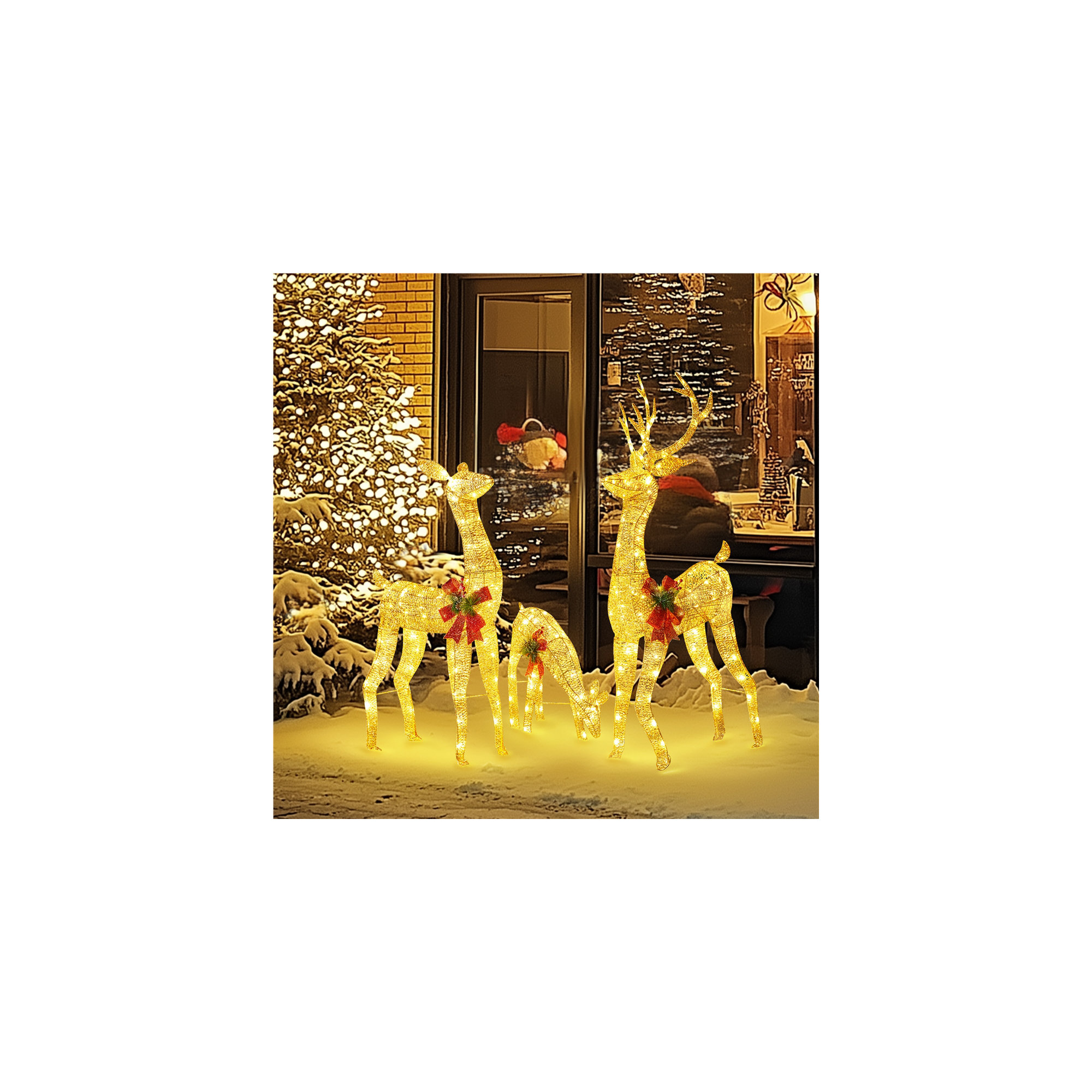 3-piece Christmas Reindeer Set, Gold