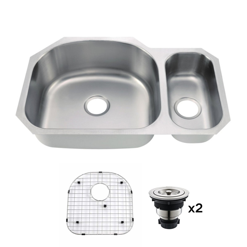 32" x 21" Undermount Stainless Steel Double Bowl Kitchen Sink, Double Bowl 80/20