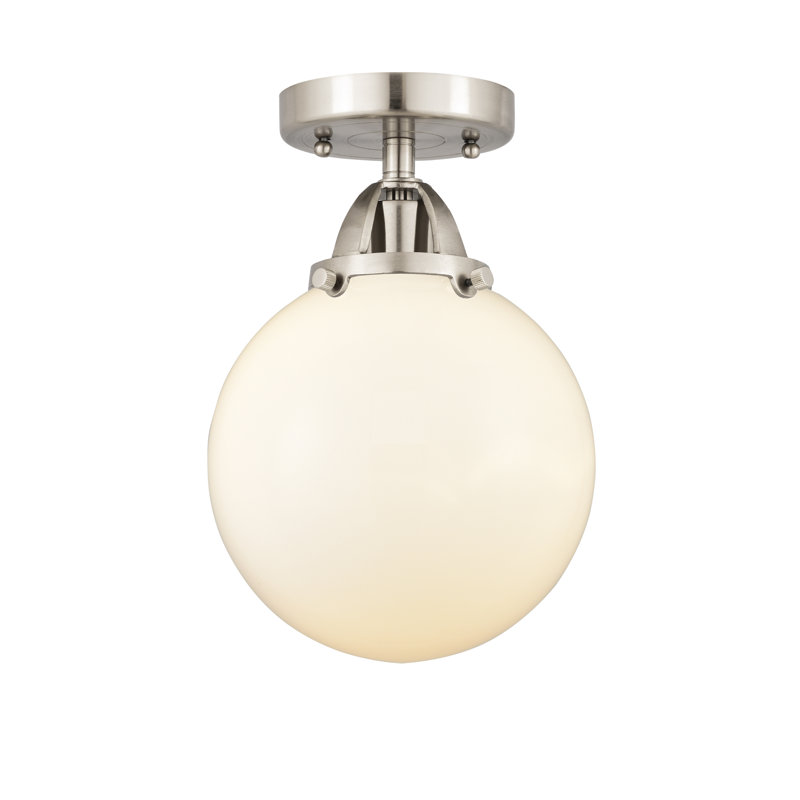 Flush Mount, Matte White, 11.25" H x 8" W x 8" D, Brushed Satin Nickel