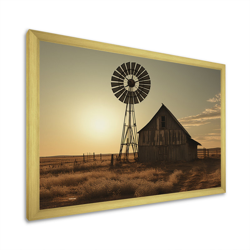 Wind Turbines Modern Energy, reproduction d'art sur toile, H 16 po x l 32 po x P 1 po, Cadre doré à une seule photo