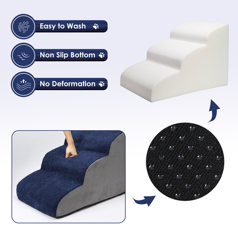 Blue High Density Foam Dog Stairs with Non-Slip Surface