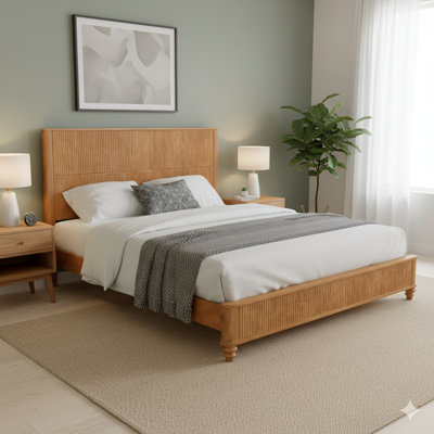 Cadre de lit en bois massif, cadre de lit plateforme avec tête de lit, grand lit en bois naturel, aucun sommier nécessaire