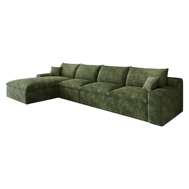 Canapé modulaire de 135 po en velours côtelé, structure double couche, coussin de siège amovible, aucun assemblage requis, convient au salon, à la chambre à coucher, à la salle de conférence, à un appartement, vert