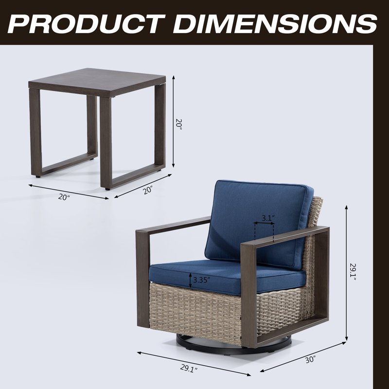 Gieselind Wicker 2 - Person Patio Conversation Set with Cushions, Blue