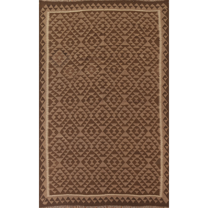 Brown Wool Kilim Reversible Area Rug 6x9
