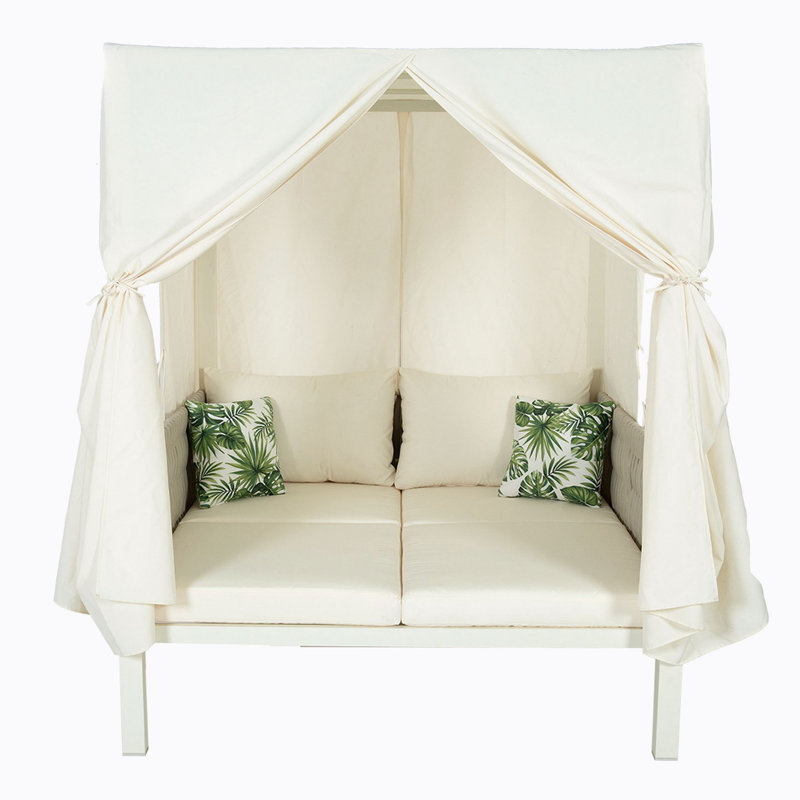 Outdoor Patio Sunbed With Curtains, Beige