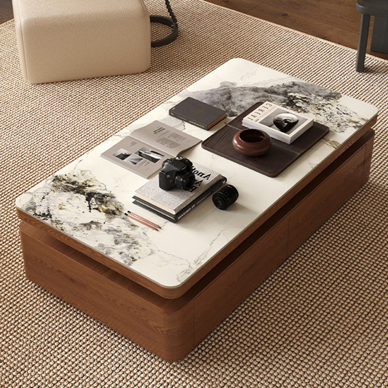 Medieval-style rectangular stone slab coffee table, 15.7" H x 39.4" W x 19.7" D