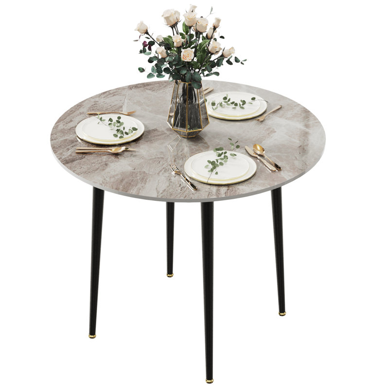 Anglica Round Stone Top Metal Base Dining Table, Grey