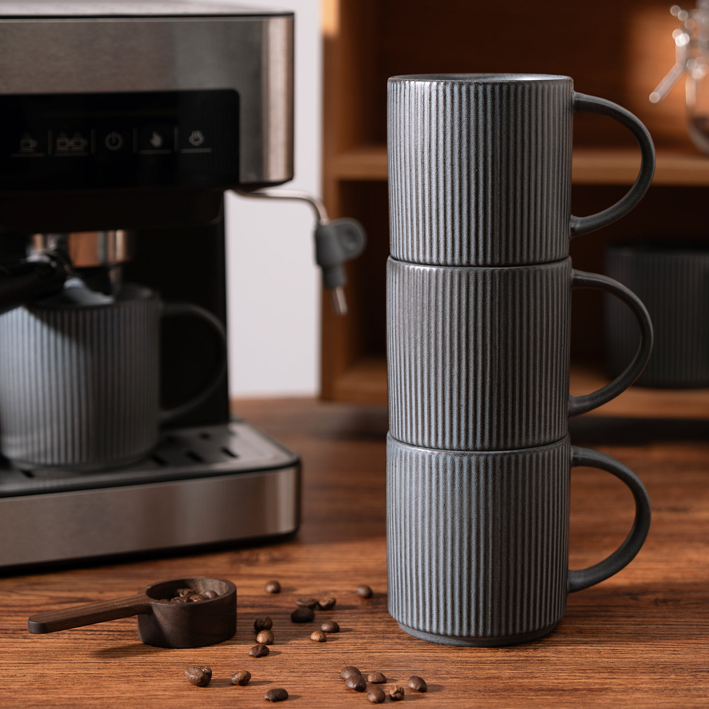 Azal Stoneware Coffee Cup, Matte Dark Charcoal