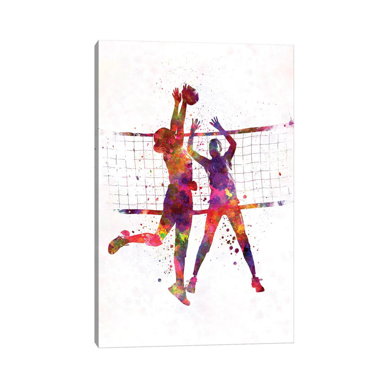 Women Volleyball Players In Watercolour by Paul Rommer - Wrapped Canvas Painting, 66.04cm H x 45.72cm W x 1.91cm D