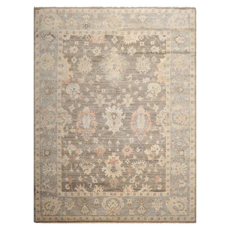 Tapis traditionnel afghan Oushak en laine noué à la main 9 x 12 po