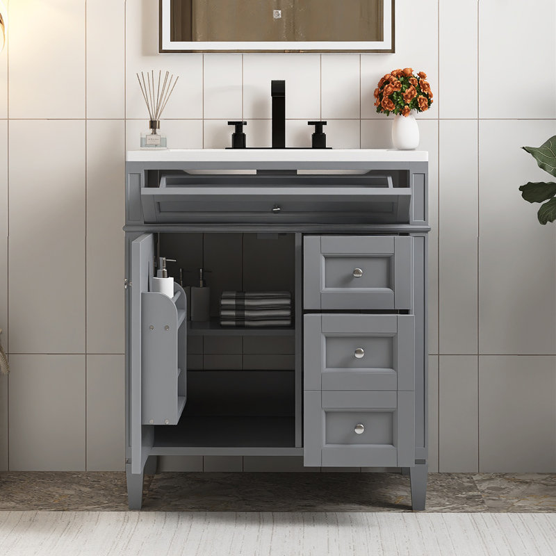 Meuble-lavabo autoportant de 30 po avec lavabo supérieur, Gris