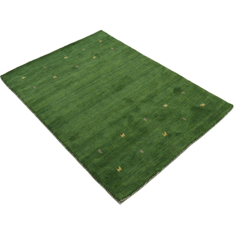Handwoven Wool Gabbeh Uni Green Rug, Rectangle 60 x 90cm