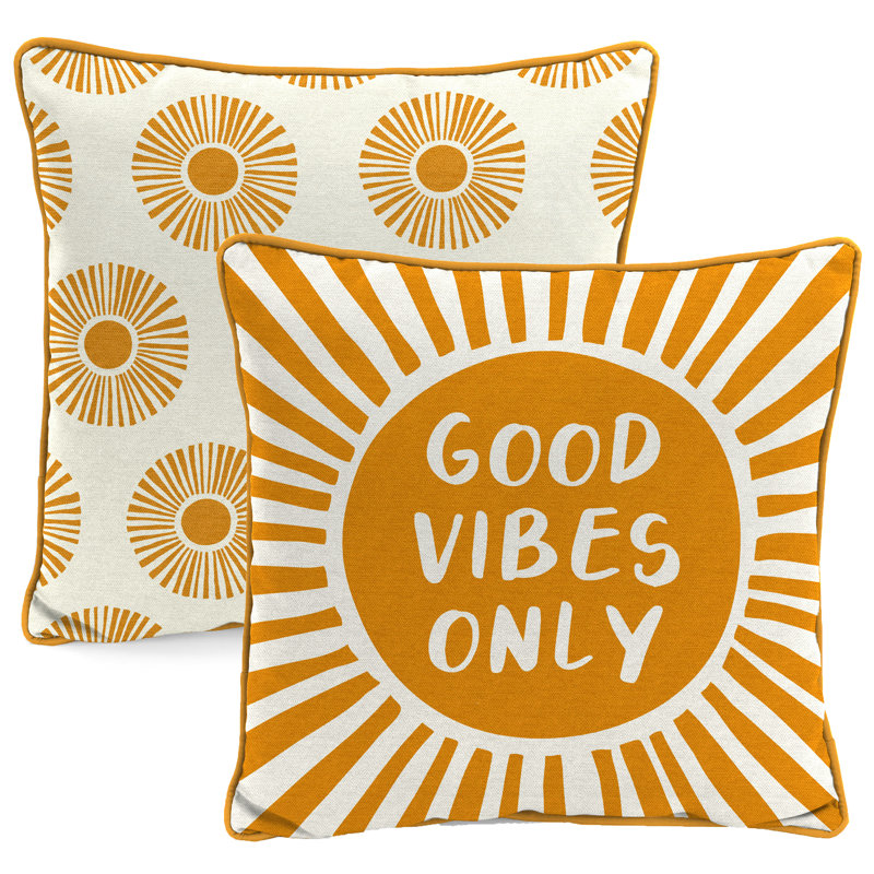 16" x 16" Outdoor Throw Pillow with Welt, Good Vibes Reversible