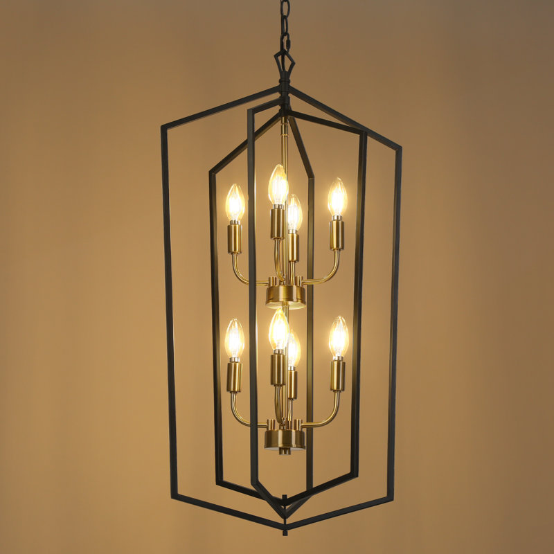 Aissa 8-Light Dimmable Modern Stairway Geometric Cage Chandelier