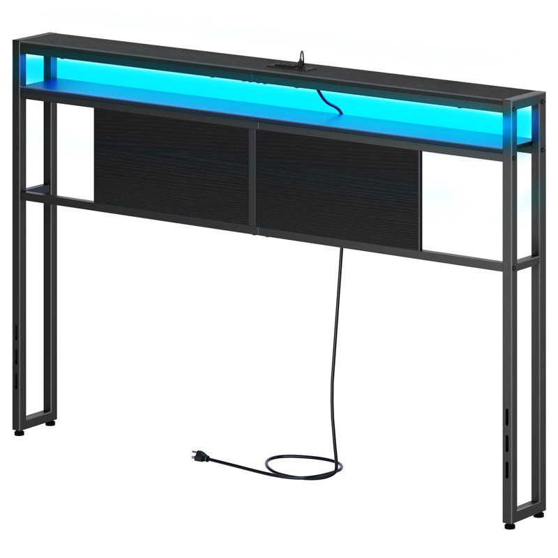 Tête de lit avec lumière DEL et station de charge Lutske l 60 po x H 40 po, réglable en hauteur, Grand lit