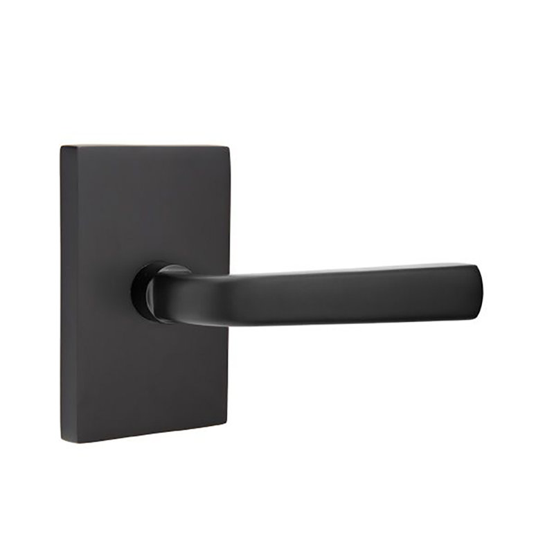Sion Flat Privacy (Bed & Bath) Door Lever with Rectangle Rosette, Flat Black, Left