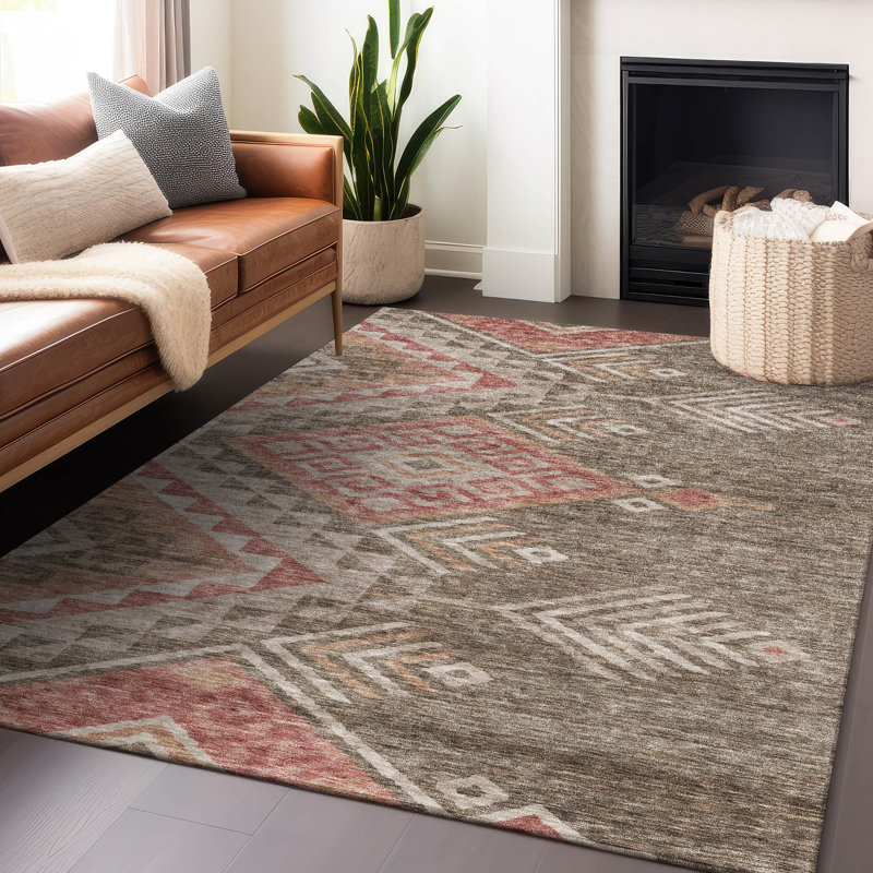 Machine Washable Indoor/Outdoor Chayden ACN1091 Brown Rug, Rectangle 10' x 14'