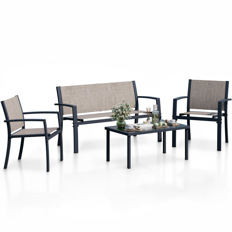 Arantxa 4 - Person Patio Conversation Set with Cushions, Light Brown