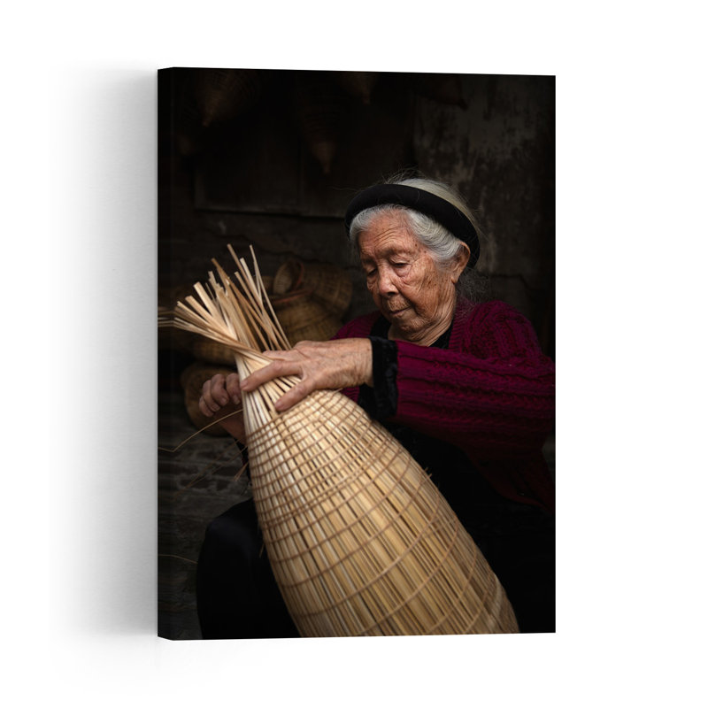 Elderly Artisan Weaving Traditional Bamboo Wall Art Print 1 Piece Wrapped Canvas Wall Art, 60.96cm H x 40.64cm W