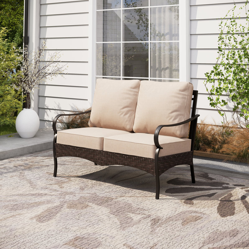 53" Wide Outdoor Wicker Loveseat With Cushions
