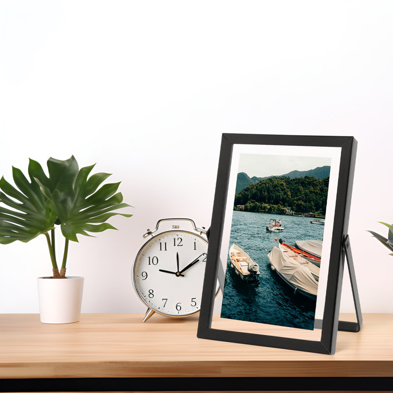 Floating Metal Frame with Real Glass, Black, 6" x 8"