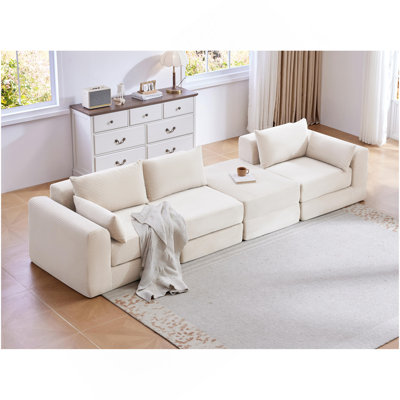 Ensemble de canapé modulaire rembourré pour canapé de salon modulaire en L de 100 po avec 5 coussins, canapé-lit bricolage pour salon, appartement, chambre à coucher, blanc