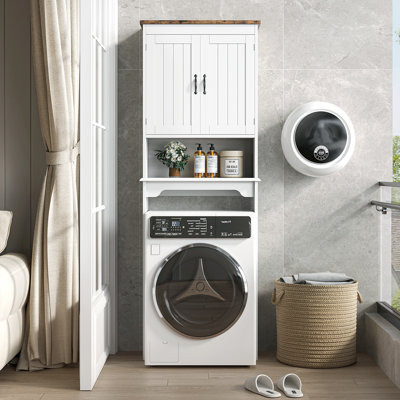 Meuble de rangement gain d'espace à placer au-dessus des toilettes – Porte double, étagères réglables, compartiment ouvert – Optimisateur de salle de bain pour petites salles de bain – Montage facile – Blanc