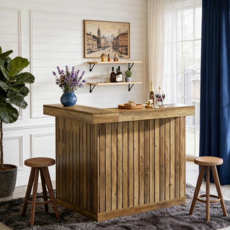 Table de bar en L à 4 niveaux avec tablettes de rangement en L
