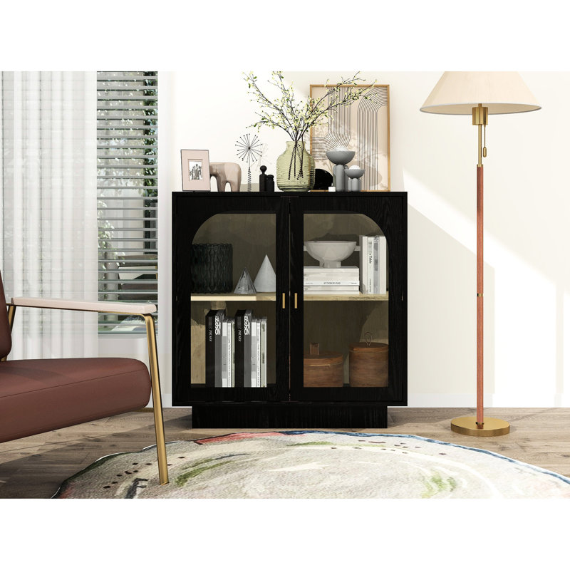 Armoire de rangement avec porte en acrylique pour le ménage - Panneau de particules noir résistant aux rayures et à l'eau Tablette réglable en stratifié antidérapant