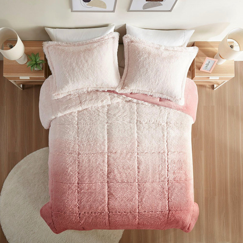 Édredon à poils longs Blush Ombre - doux, chaud, lavable à la machine
