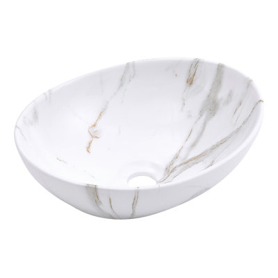 Metro Lane 415 mm L x 335 mm W Marble Ceramic Oval Sink and Overflow