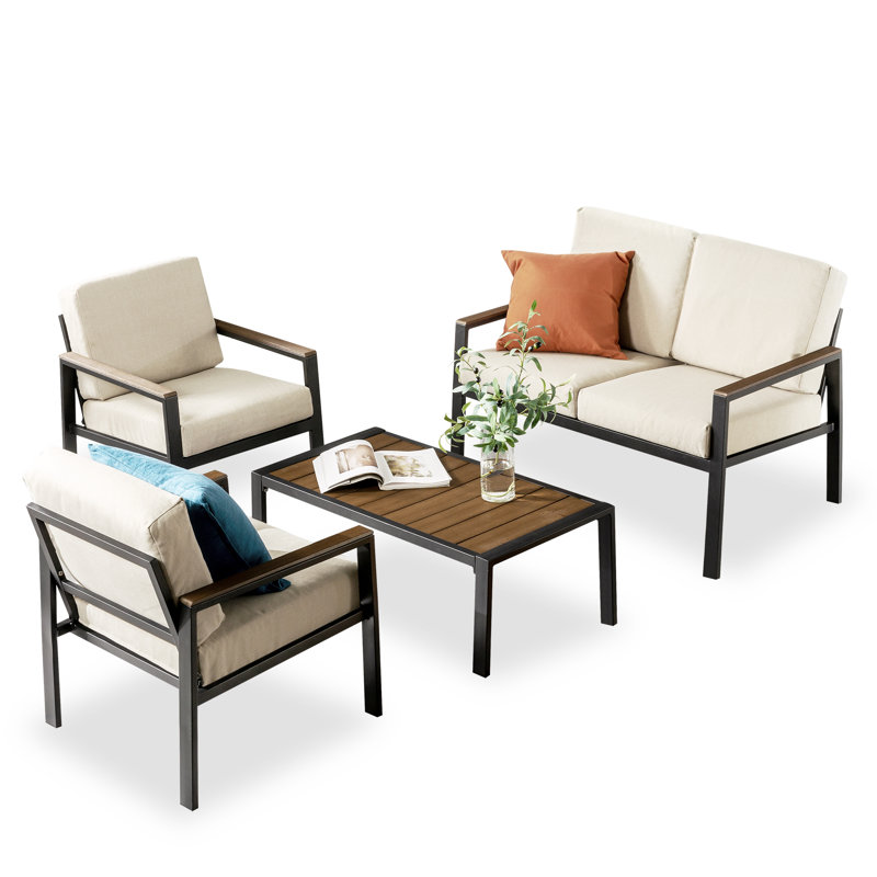 4 - Person Patio Conversation Set with Cushions, Black/Brown