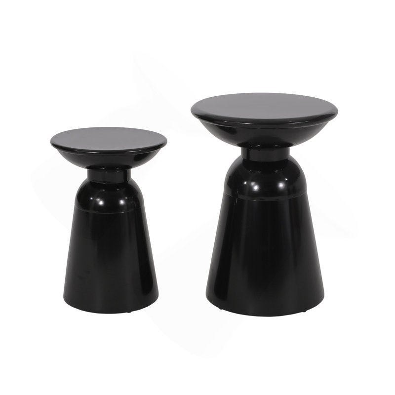 Outdoor Iron Side Tables With Flared Design, Set Of 2 , Black, Black