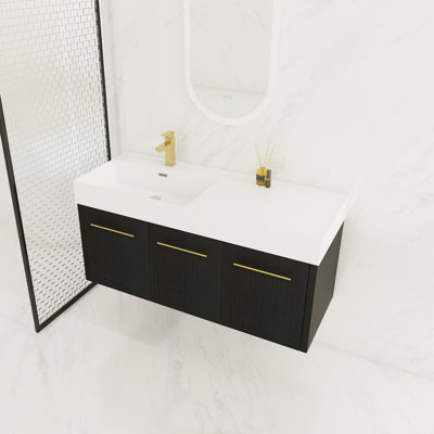 Meuble-lavabo mural 48 po avec lavabo, lavabo en résine à rebords épais, ensemble KD