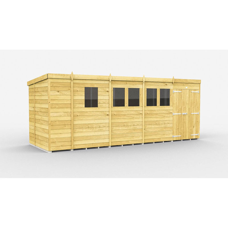 17ft x 6ft Pent Shed - Double Door with Windows