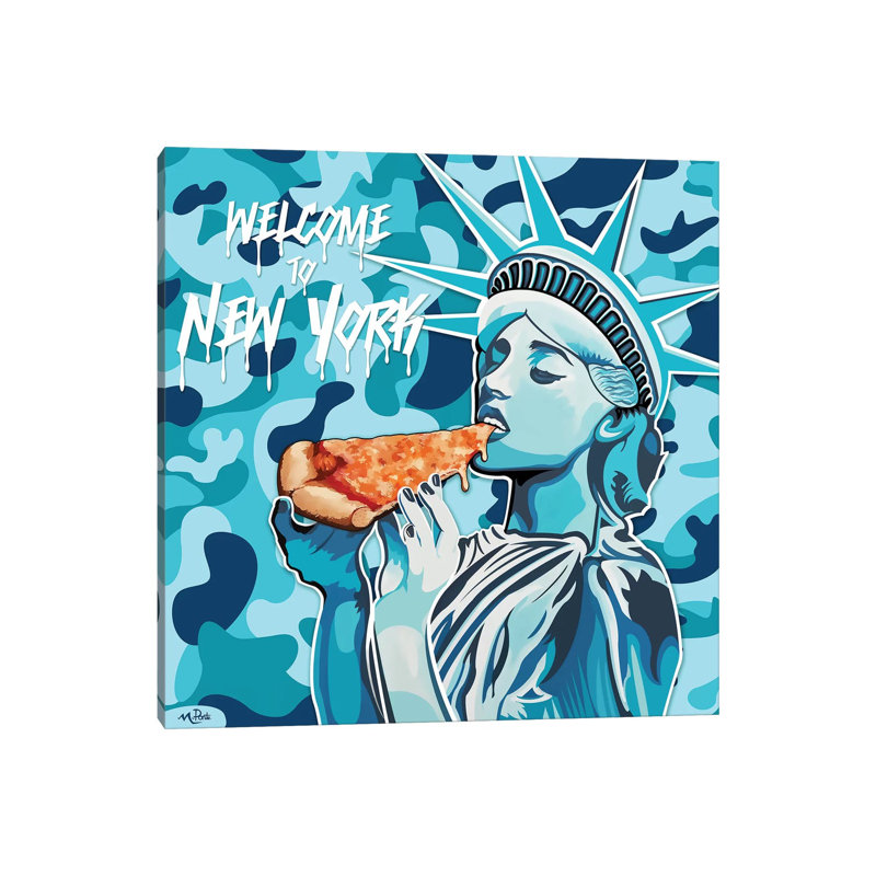 Welcome to NY - Liberty Pizza Blue Camo Square 1 Piece Wrapped Canvas Wall Art, 93.98 cm H x 93.98 cm W x 3.175 cm D