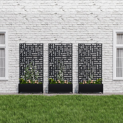 Lit de jardin surélevé extérieur autoportant en métal avec écran d'intimité Boîte à fleurs en métal avec treillis pour plantes grimpantes